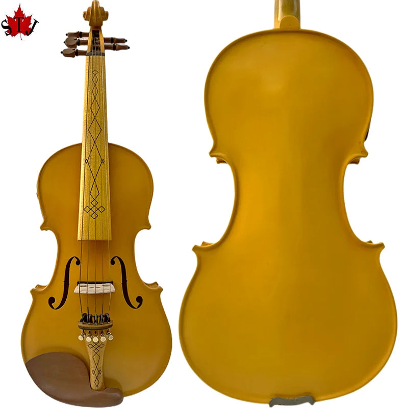 Handmade 5 strings Yellow Maple Wood Violin Fiddle -  4/4 Electric/Acoustic