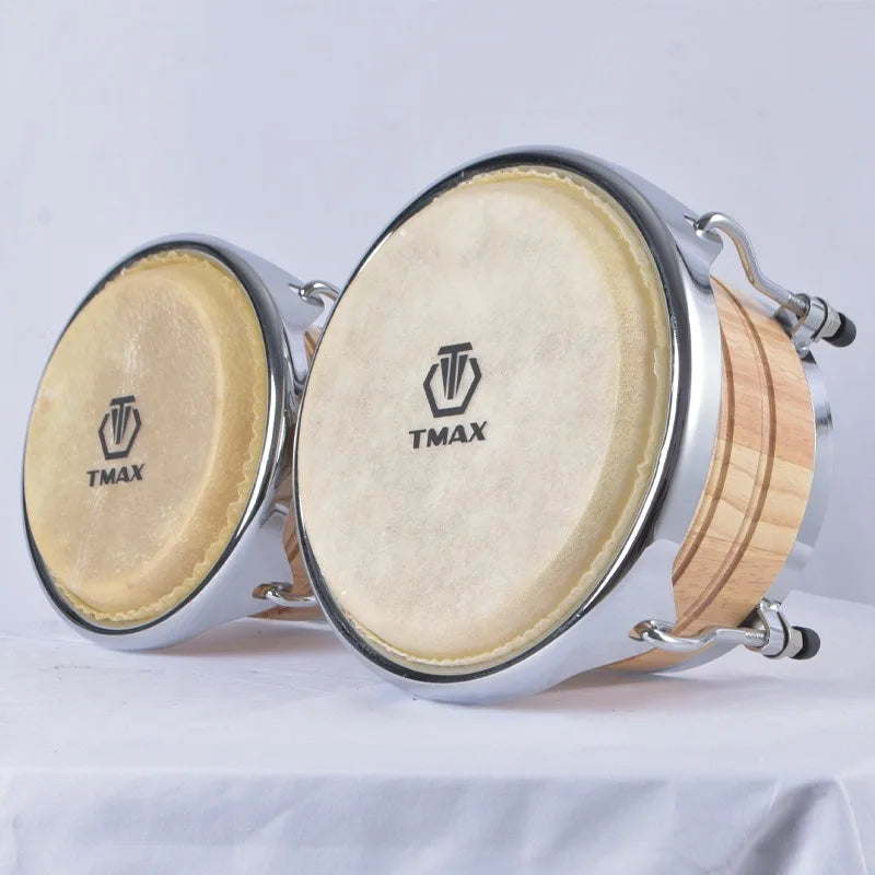 7" & 9" Professional Wooden Water Buffalo Leather African Bongo Drums - Rhythm Percussion Instrument
