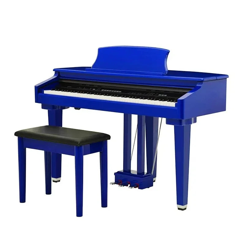 High-gloss Blue 88 Hammer Action Mini-Grand Piano Digital Piano with Bench