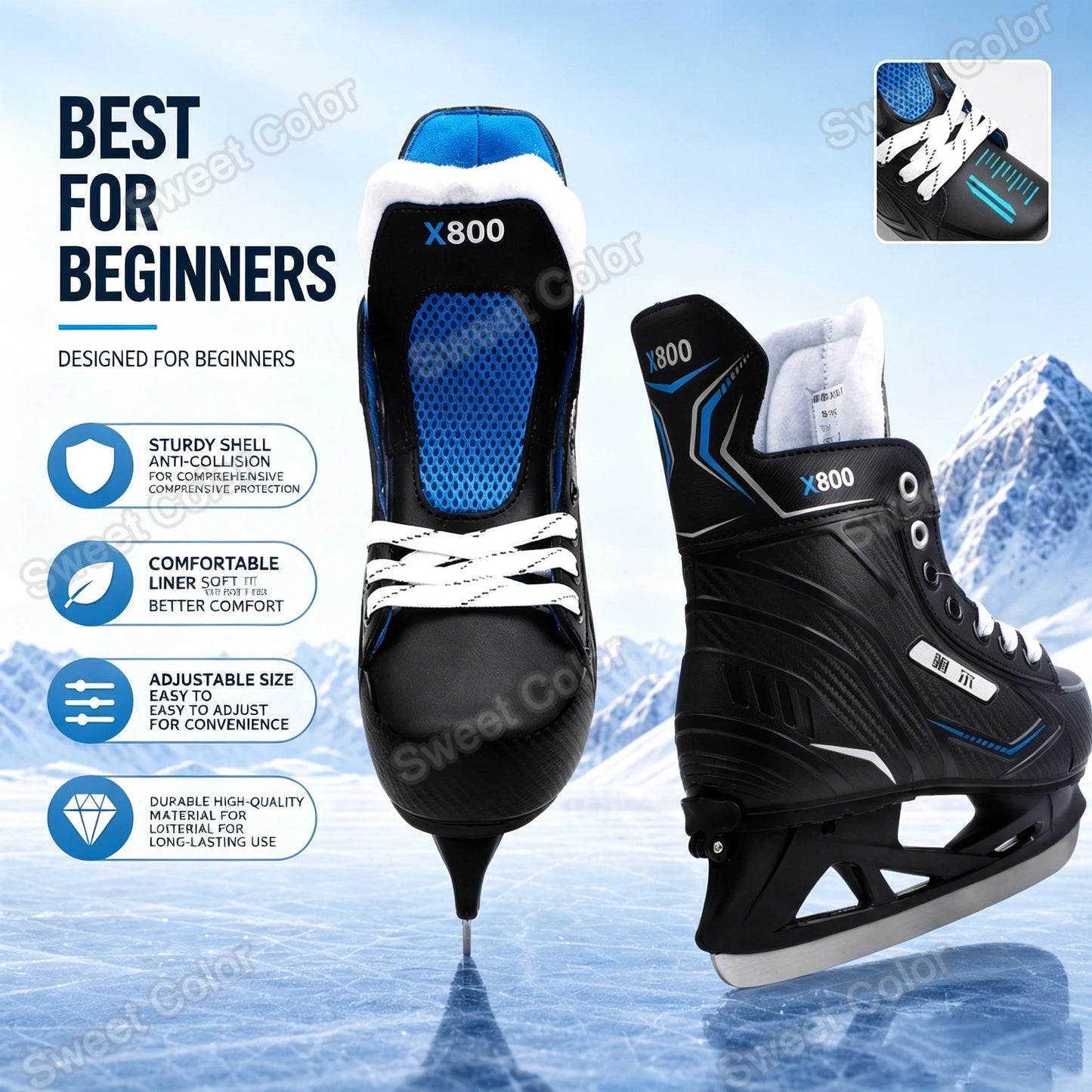 Adjustable Ice Hockey Skates for Adults – Insulated Winter Ice Skates with Stainless Steel Blades for Beginners
