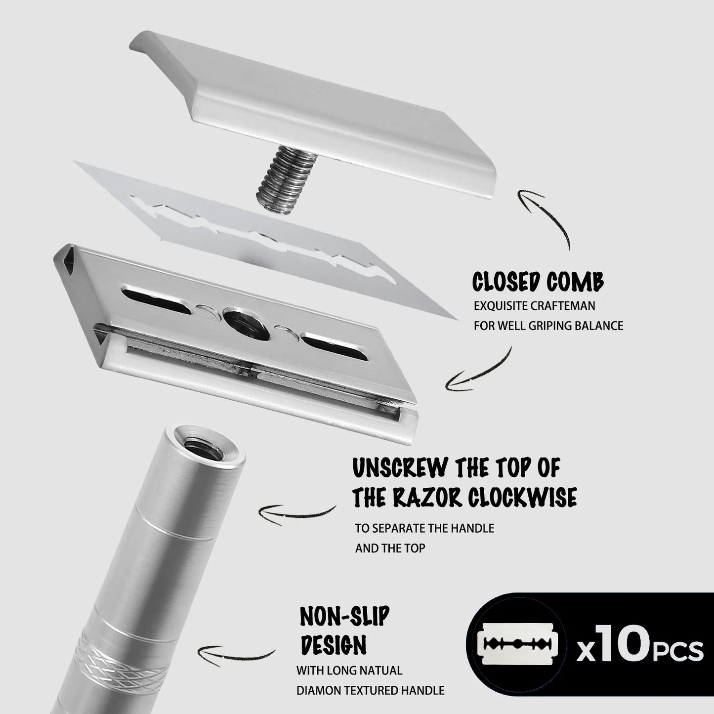 30° Angled Precision Double Edge Safety Razor with 5 Spare Blades