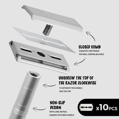 30° Angled Precision Double Edge Safety Razor with 5 Spare Blades