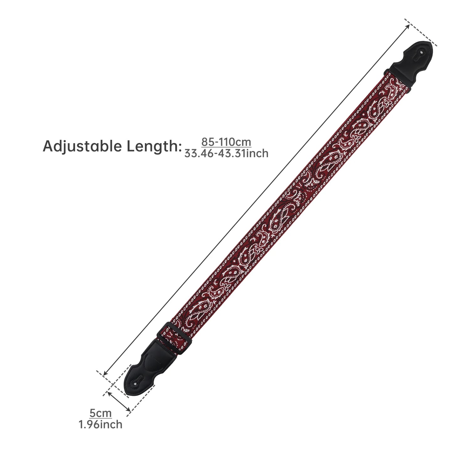 Embroidered Style PU Leather Ends Guitar Strap with Pick Slot