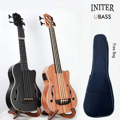INITER UBass 30" Yukri fretless/fretted Mahogany Bass Ukulele with Belcat EQ