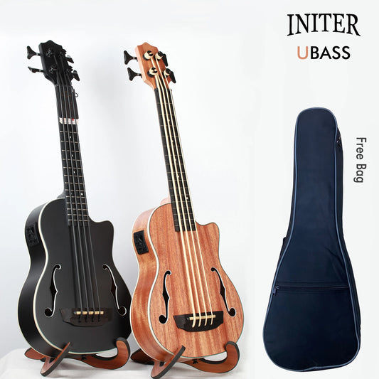 INITER UBass 30" Yukri fretless/fretted Mahogany Bass Ukulele with Belcat EQ