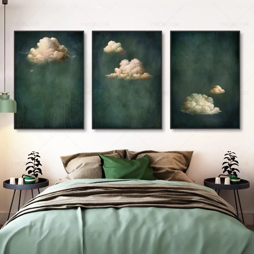 Minimalist Night Sky Blue Cloud Canvas Posters Wall Art