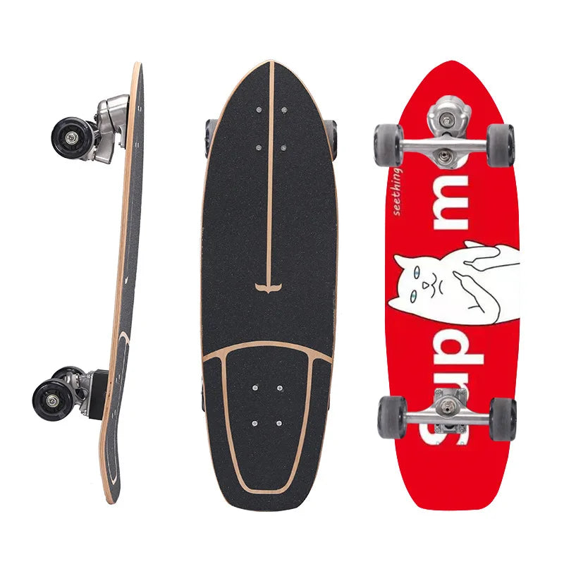 Maple Surfskate Longboard, Single Kick Carving Cruiser for Pumping & Street Riding
