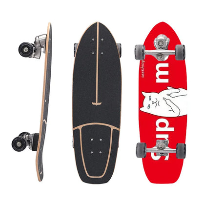Maple Surfskate Longboard, Single Kick Carving Cruiser for Pumping & Street Riding