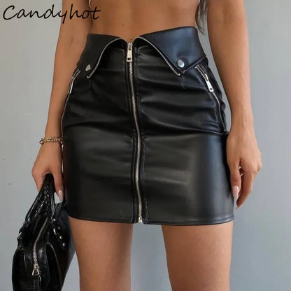 Women's PU Leather Zipper Casual Zipper Skirt