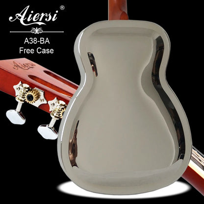 Aiersi Brand Nickel Bell Brass Body O Style Single Cone Bluegrass Acoustic Resonator Guitar