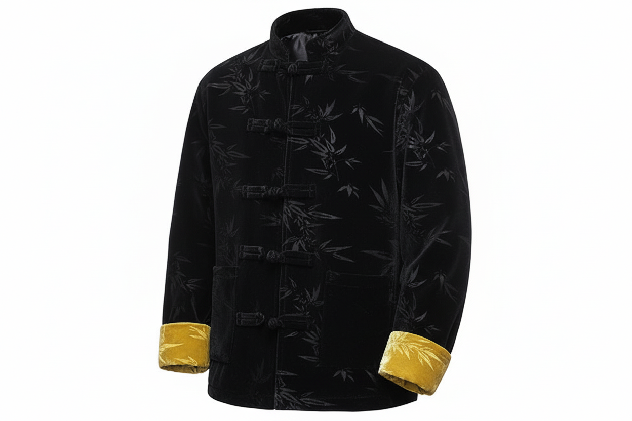 Men's  Velvet Ancient Chinese Style Retro Jackets - Style Bamboo Leaf (Thickened Cotton-padded Coat)