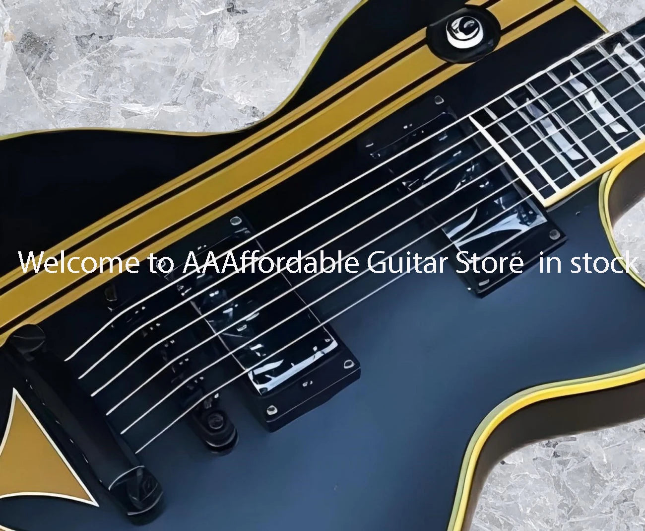 Elegant IRON CROSS SW Old Electric Guitar Yellow Striped Cross,Black Body and Black Hardwares,Special Frets Inlay,#02589