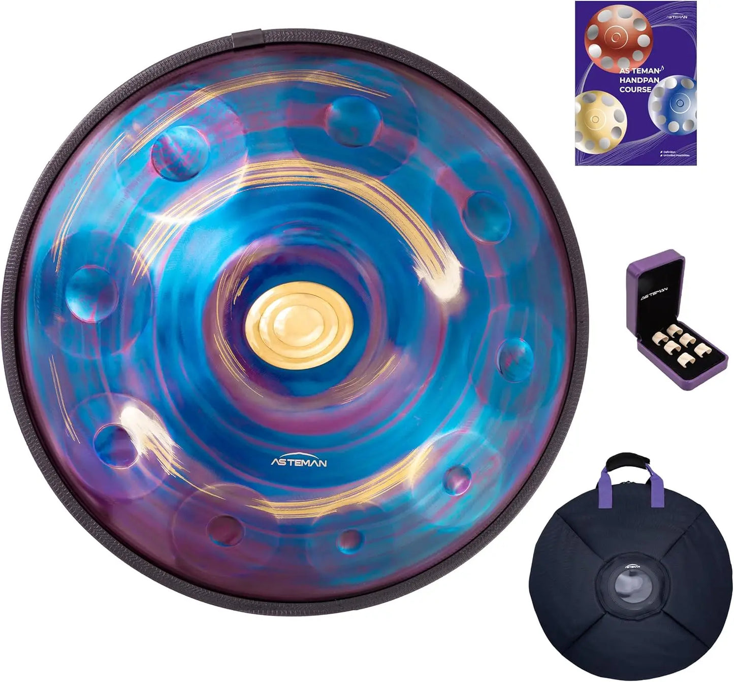 Handpan in D Minor,432hz 22inches with 10 notes, comes with a backpack, courses, finger sleeves, stand, cleaning cloth
