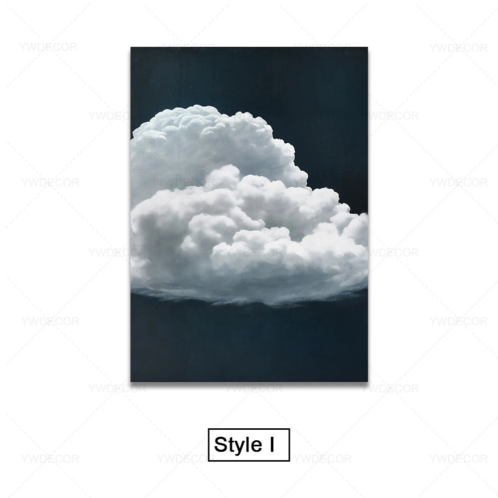 Minimalist Night Sky Blue Cloud Canvas Posters Wall Art