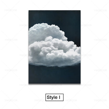 Minimalist Night Sky Blue Cloud Canvas Posters Wall Art