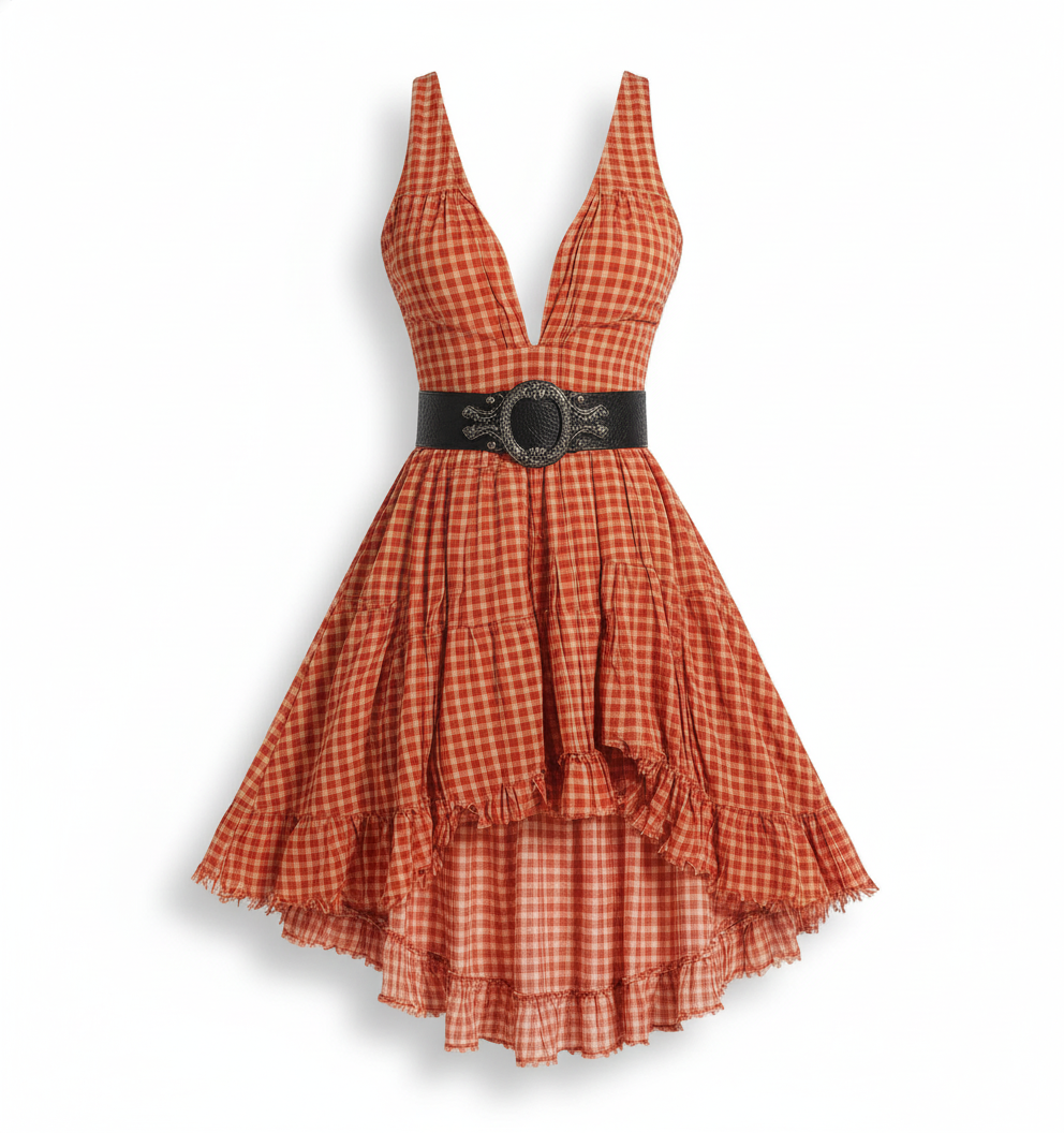 Women's Retro Solid Ruffle Irregular Dress