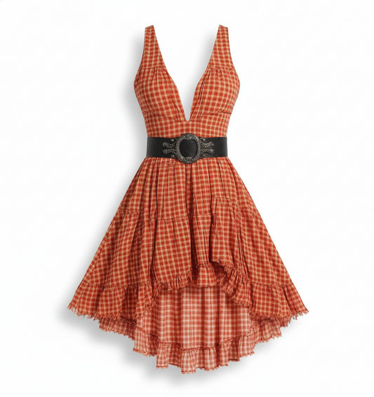 Women's Retro Solid Ruffle Irregular Dress