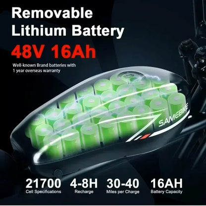 SAMEBIKE M20 2000W Hydraulic Brake, Brushless Motor 20*4" Fat Tire E-Bike - 48V32AH Dual Battery