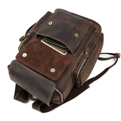Men's High Capacity Crazy Horse Leather Laptop Backpack