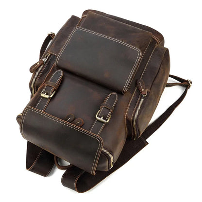 Men's High Capacity Crazy Horse Leather Laptop Backpack