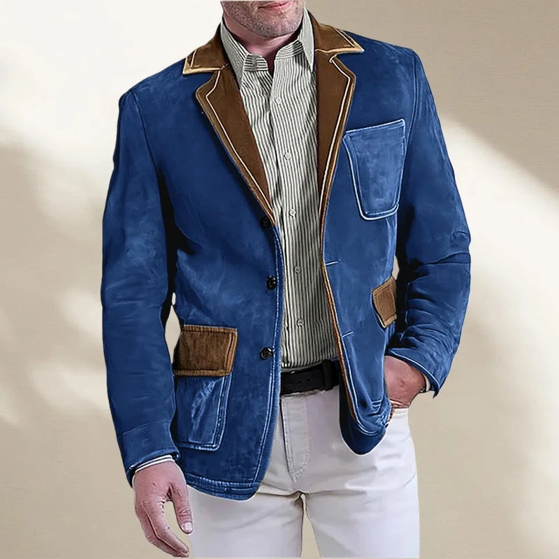 Men's Retro Suede Multi-pocket 3D Style Suit Jacket