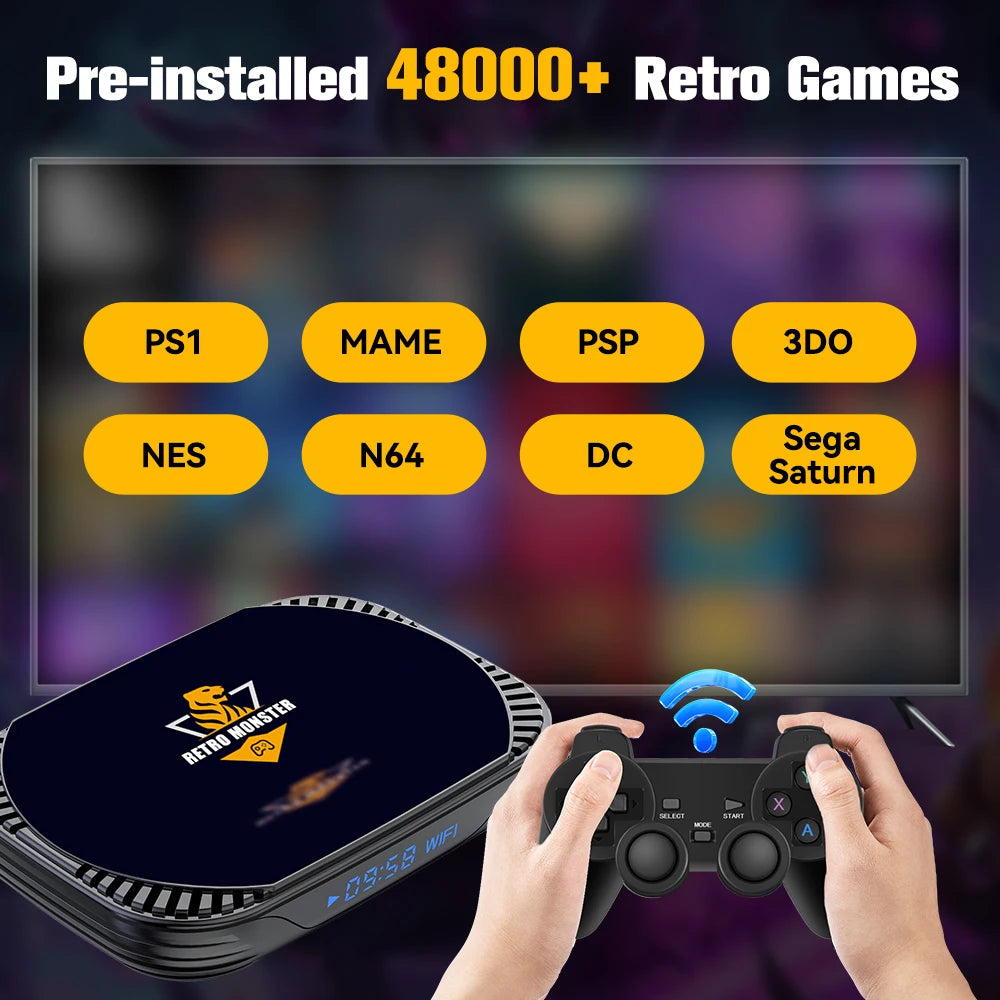 Retro Monster Game Consoles Amlogic S905X4 With 48000+ Games For PS1/PSP/DC/Sega Saturn EmuELEC (4.6 4GB RAM+32GB ROM)