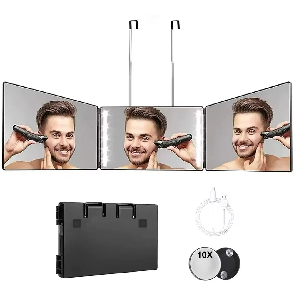Portable 360 Trifold Vanity Mirror with Adjustable Height Hook