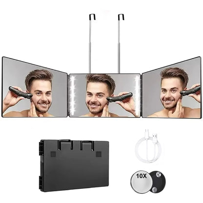 Portable 360 Trifold Vanity Mirror with Adjustable Height Hook