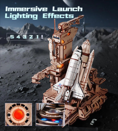 Mechanical Building Set STEM Project | Moving Rocket Launch Tower with Lights 3D Wooden Puzzle