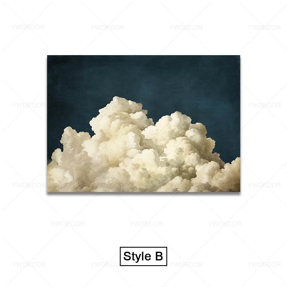Minimalist Night Sky Blue Cloud Canvas Posters Wall Art