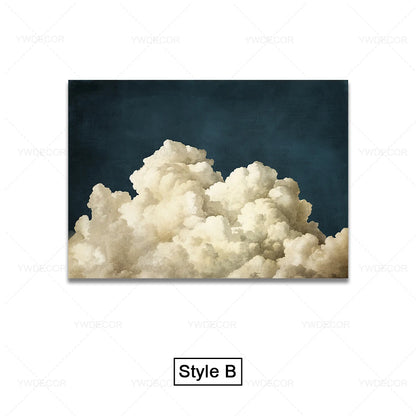 Minimalist Night Sky Blue Cloud Canvas Posters Wall Art