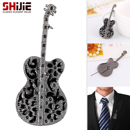 Vintage Black Guitar Violin Brooch Pin Accessory