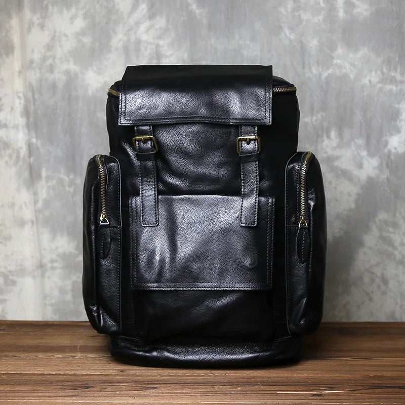 Men's Classic Retro Genuine Leather Multi functional Large Capacity Backpack