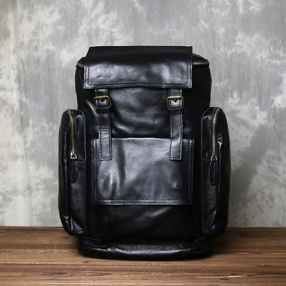 Men's Classic Retro Genuine Leather Multi functional Large Capacity Backpack