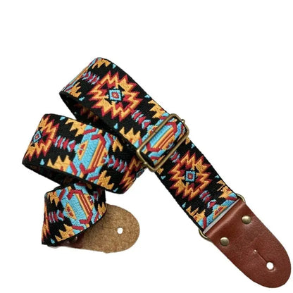 P&P Adjustable Embroidered Belt with Leather End Guitar Strap