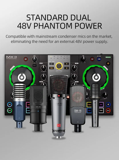 TAKSTAR MX3 Audio Mixer | Webcast Sound Card Mixing Console Podcast Studio for Recording,Live Streaming,Youtube,Guitar,PC