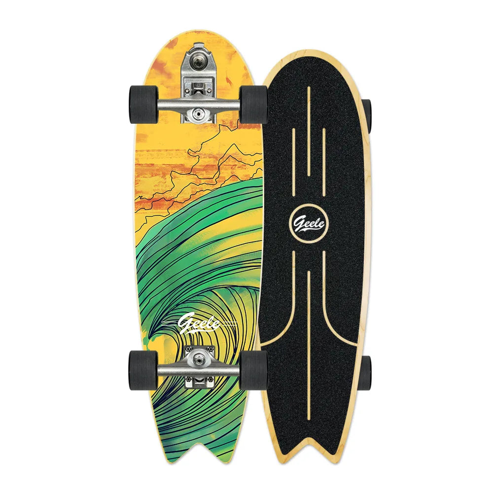 V7 33-Inch Surfskate Longboard, No-Push Fish Tail Pumping Board for Adults