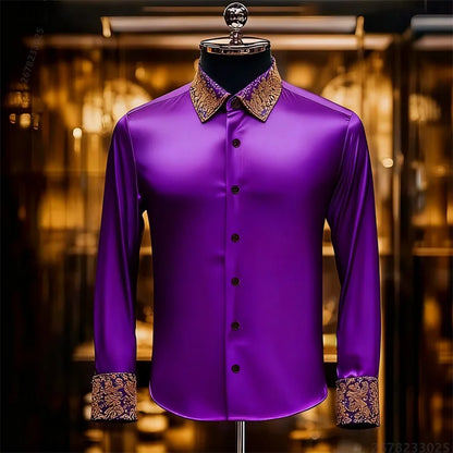 Men's Baroque Gold Pattern Slim Fit Dress Shirt - Sizes XS-6XL
