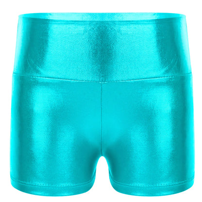 Kids Metallic Shiny High Waist Dance Shorts - Girls