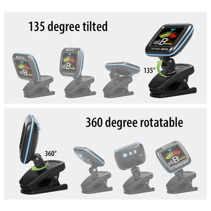 JOYO JMT-03 Guitar Tuner Supports MIC and CLIP Modes Electric Guitar Bass Tuner with TAP Tempo Metronome & Tuning Functions