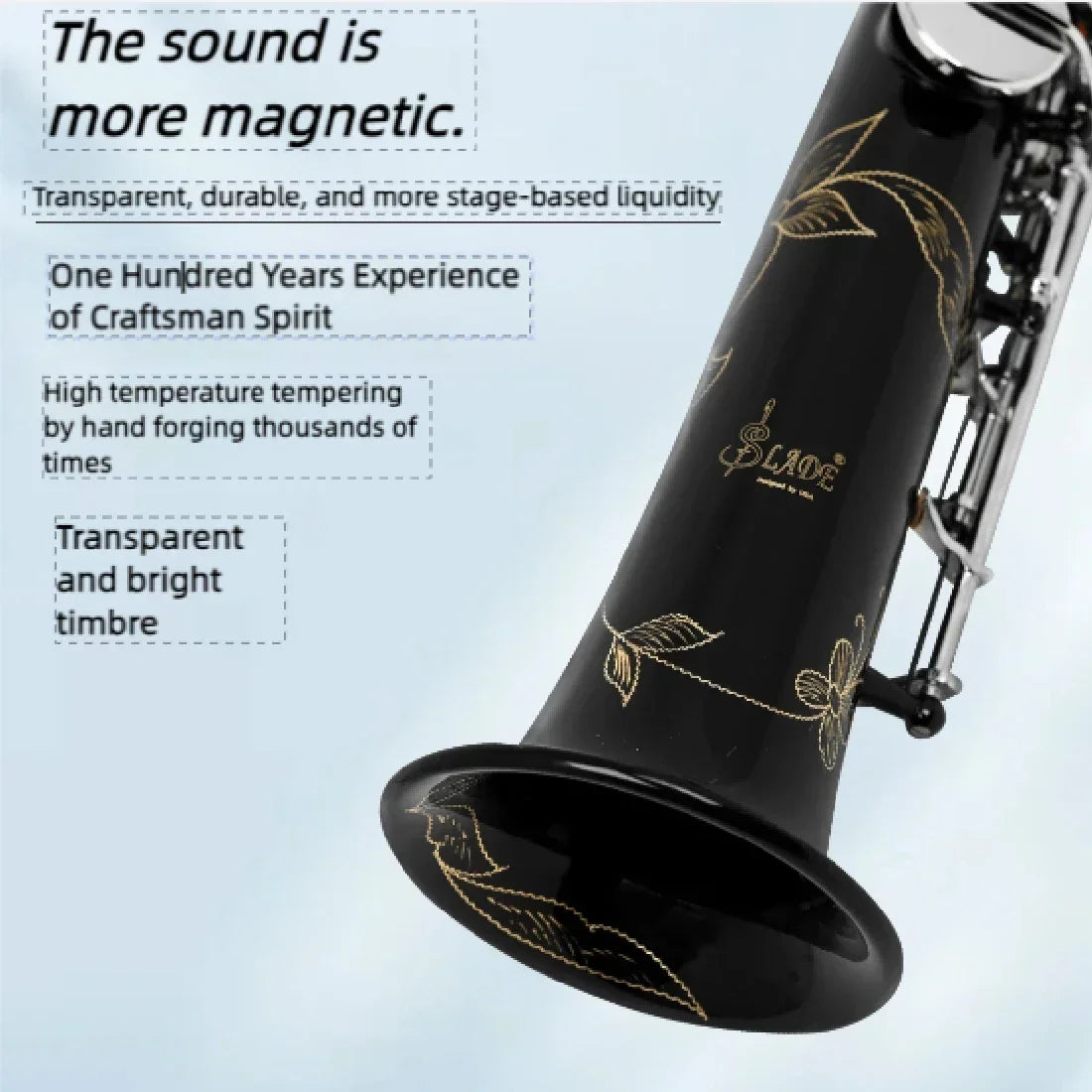 SLADE Soprano Saxophone -  Bb/B Flat Natural Body Carved Design with Shoulder Case