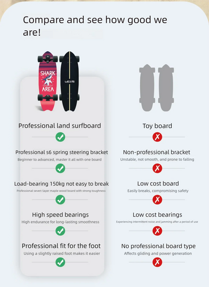 S6 Spring Surfskate Land Surfboard, No-Push Training Skateboard for Adults & Beginners