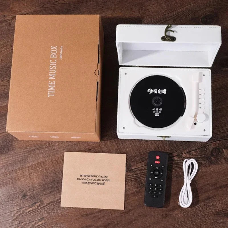 Portable Rechargeable Vintage Leather CD Player | Two-way Bluetooth 5.0 Built-in Speaker /USB Lossless Player