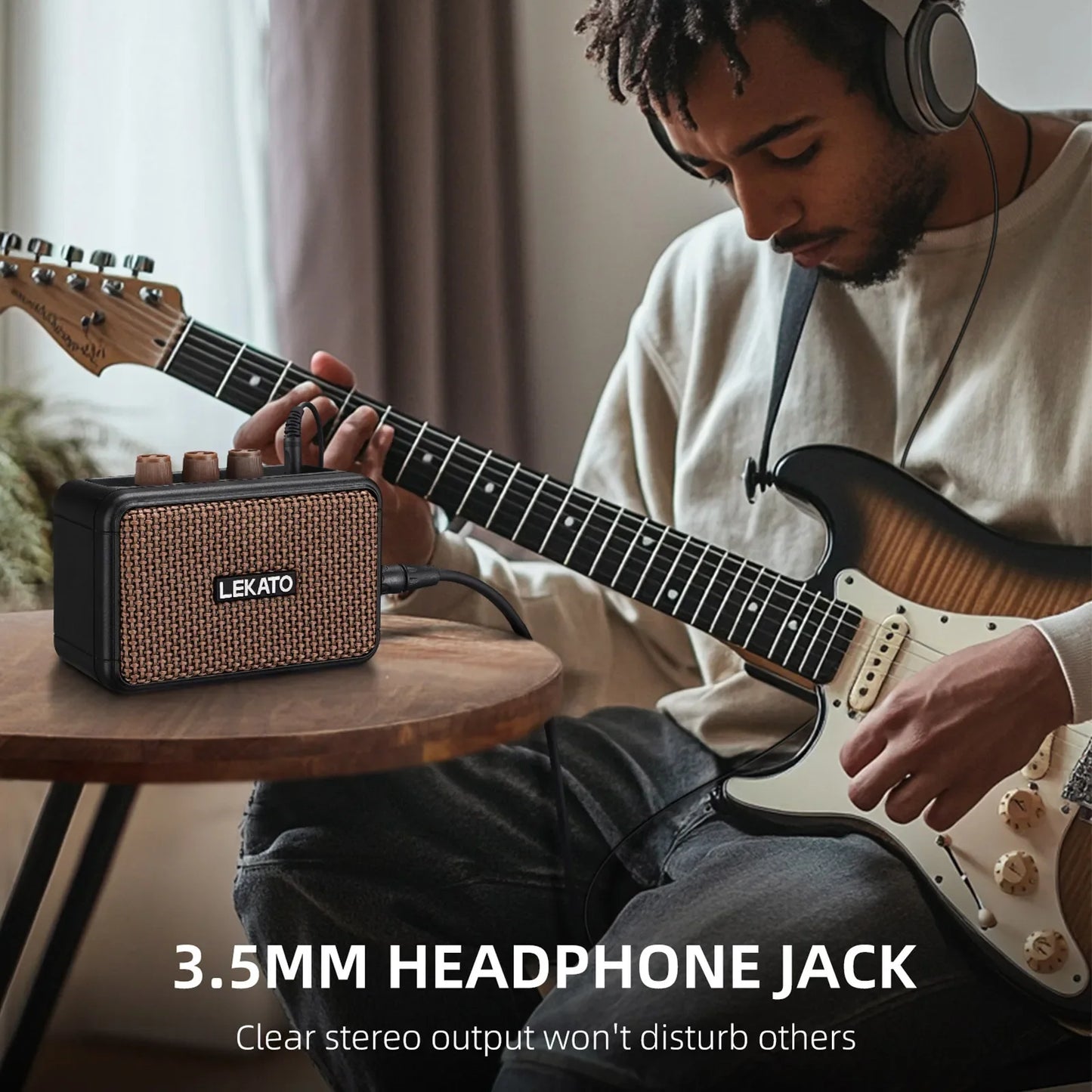 Lekato Guitar Amplifier AMP Dual Speakers with Clean Overdrive Effect