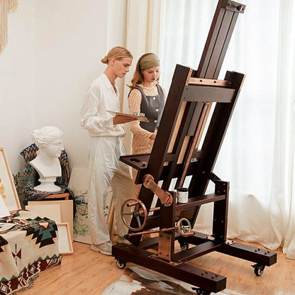 Beech Hand-cranked Jumbo Large Oil Painting Easel Wood Display Easel Canvas Board Adjustable Flat Stand Dual-use