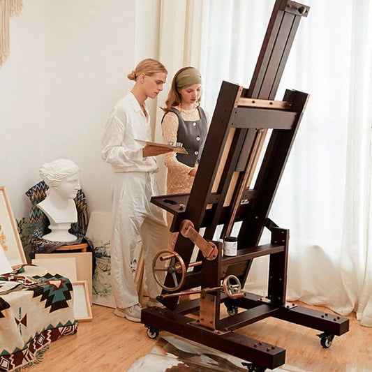 Beech Hand-cranked Jumbo Large Oil Painting Easel Wood Display Easel Canvas Board Adjustable Flat Stand Dual-use