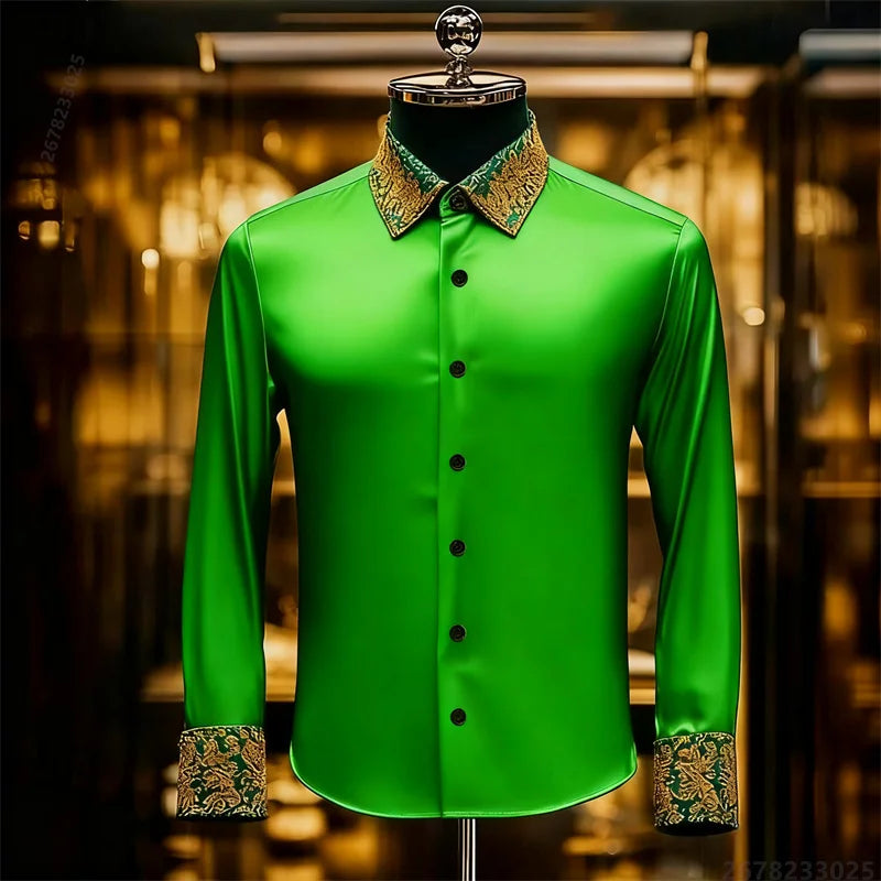 Men's Baroque Gold Pattern Slim Fit Dress Shirt - Sizes XS-6XL