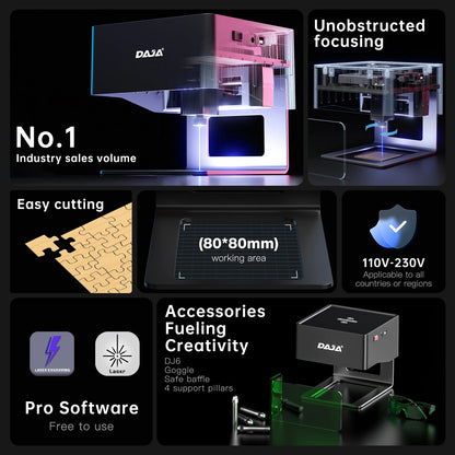 DAJA DJ6 Mini Portable Laser Engraver Diy Bluetooth Machine Painted Dog Tag Paper Leather Wooden Plastic Logo CNC Machine