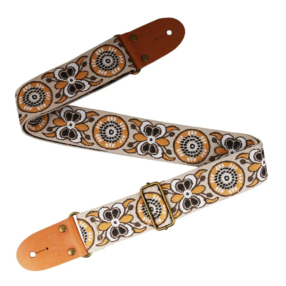 P&P Adjustable Embroidered Guitar Strap with Leather End