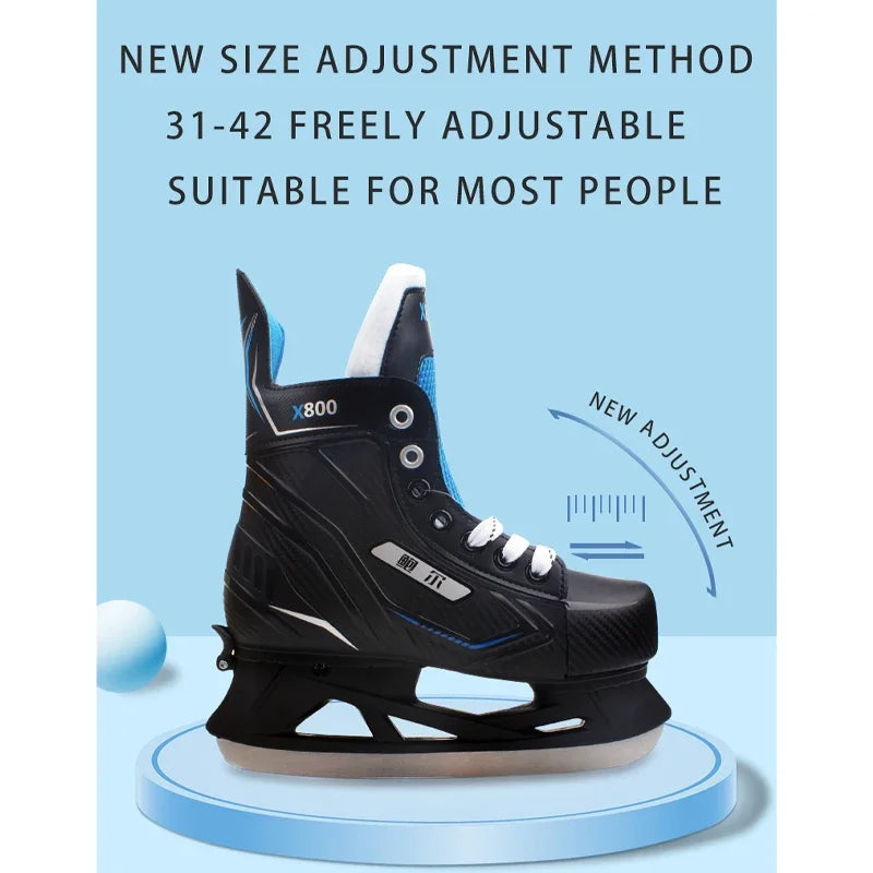 Adjustable Ice Hockey Skates for Adults – Insulated Winter Ice Skates with Stainless Steel Blades for Beginners